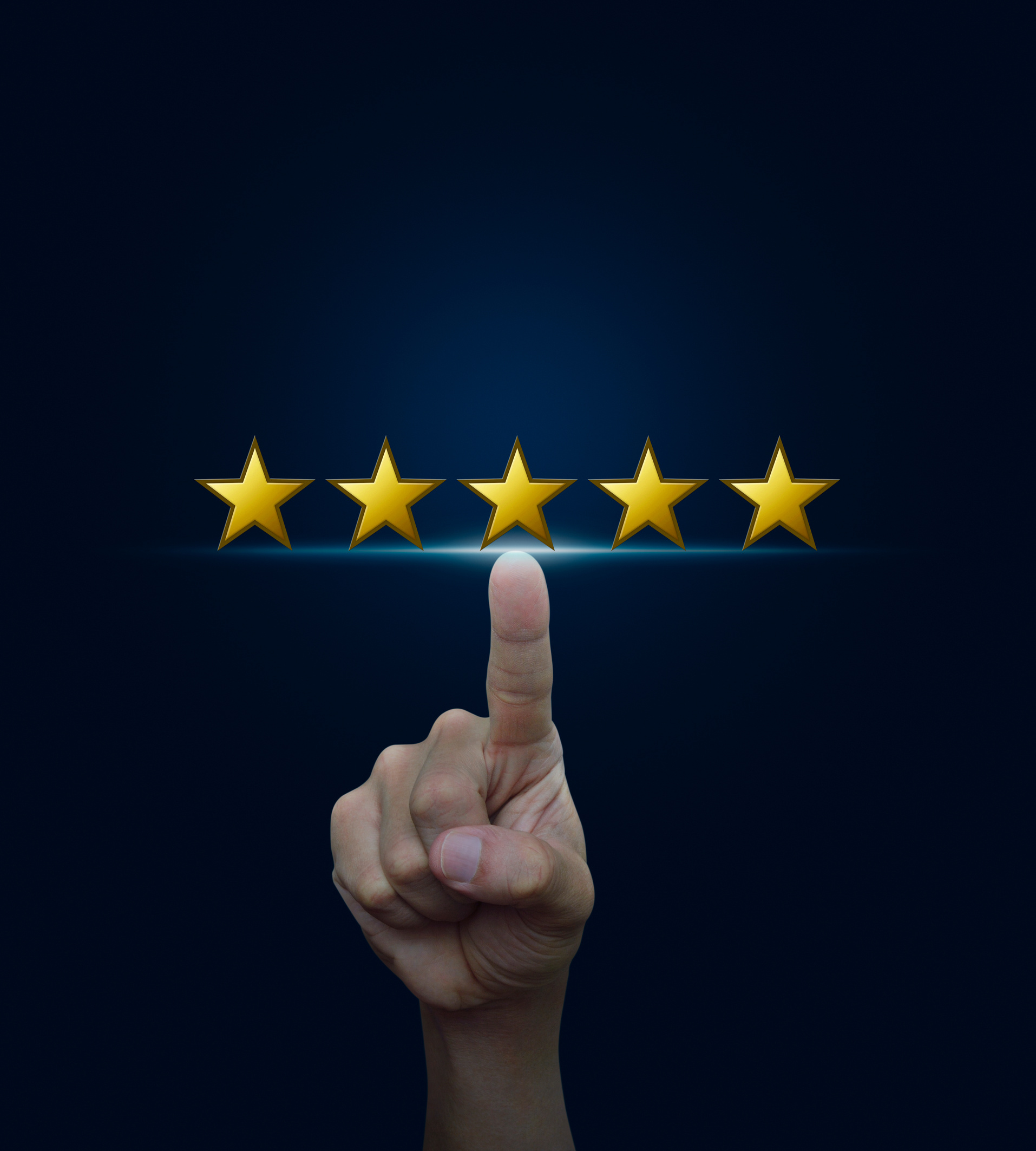 Hand click on five stars to increase rating, Feedback concept